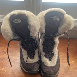 The North Face Brown Winter Boots with Cream Faux Fur Trim